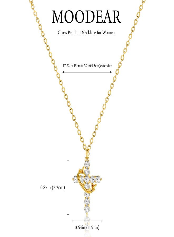 Moodear Cross Necklace for Women Trendy 14K Gold Plated Cross Pendant Necklace Dainty Crown Cross Charm Necklace for Women Fashion Religious Simple Gold Jewelry Gift - Image 5